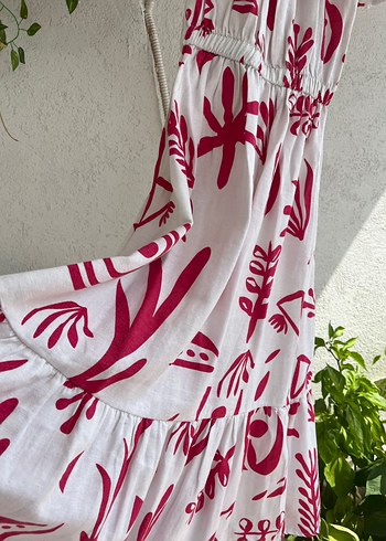 Pembe Baskılı Bohem Uzun Elbise - Görsel 3