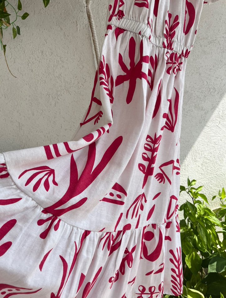 Pembe Baskılı Bohem Uzun Elbise - Görsel 3