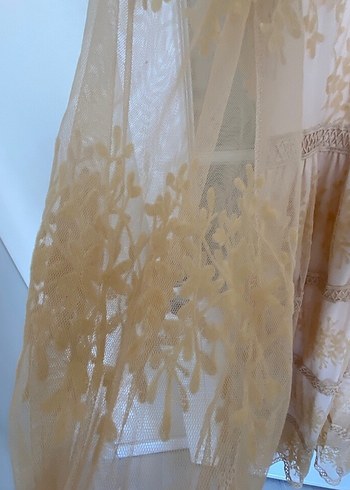 Bej Nakışlı Uzun Bohem Elbise - Görsel 4