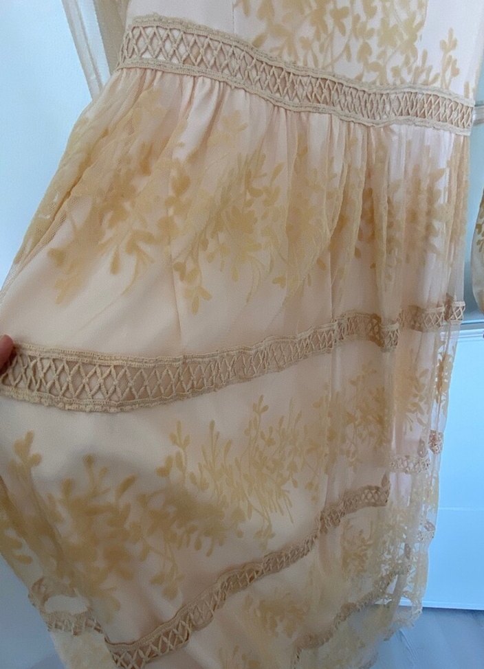 Bej Nakışlı Uzun Bohem Elbise - Görsel 5