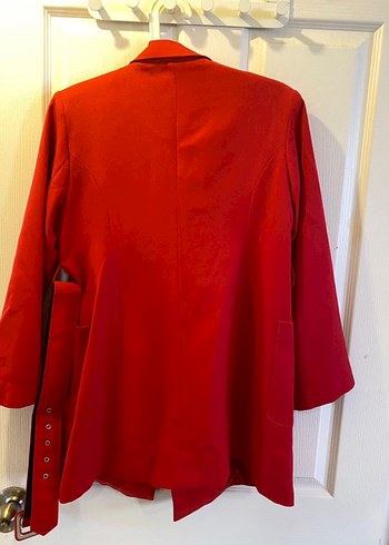 Kadın Kırmızı Uzun Süet Ceket - Görsel 2