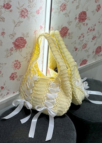 Dantel Detaylı Beyaz Örgü Kadın Çanta - Görsel 2