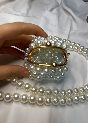 İnci Boncuklu Beyaz  Kadın Çanta - Görsel 2