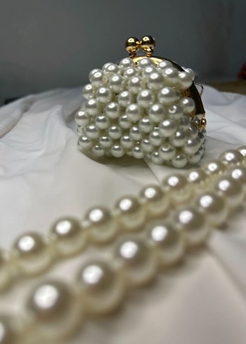 İnci Boncuklu Beyaz  Kadın Çanta - Görsel 4