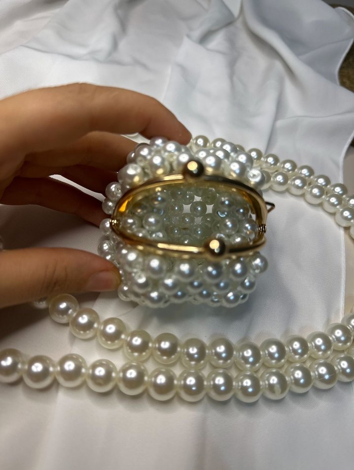 İnci Boncuklu Beyaz  Kadın Çanta - Görsel 2