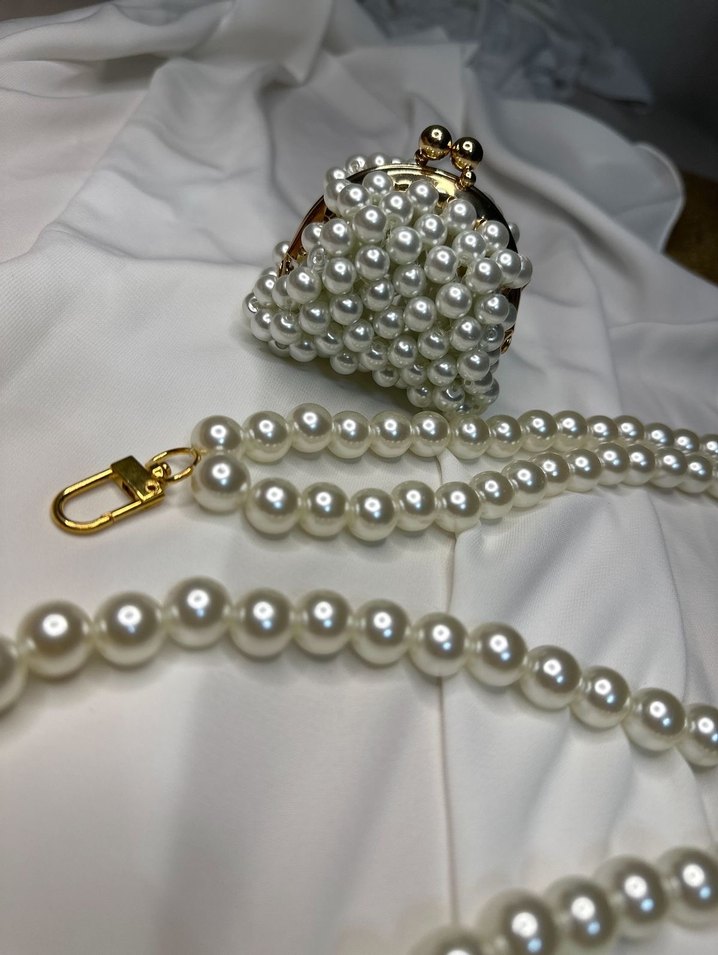 İnci Boncuklu Beyaz  Kadın Çanta - Görsel 3