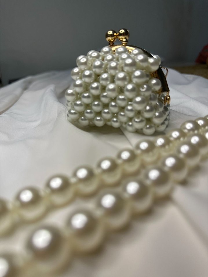 İnci Boncuklu Beyaz  Kadın Çanta - Görsel 4