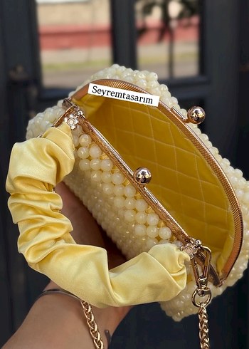 Boncuk İşlemeli Sarı Bohem Kadın Çanta - Görsel 2