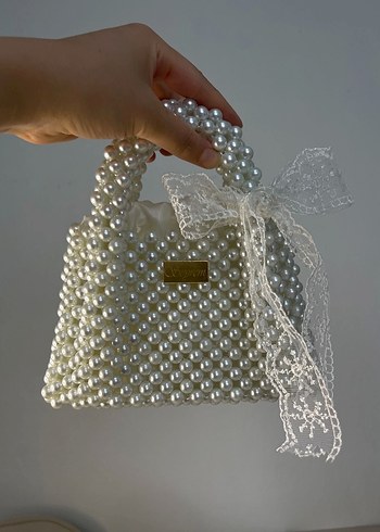 İnci Boncuklu Beyaz Çanta - Görsel 4