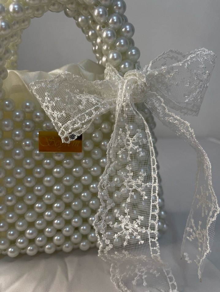 İnci Boncuklu Beyaz  Çanta - Görsel 5