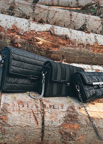 Nakışlı Siyah Deri Kadın Omuz Çantası - Görsel 3