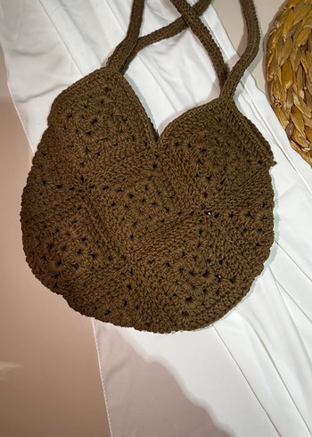 Kahverengi Örgü Bohem Kadın Çanta - Görsel 4