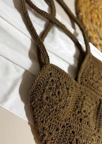Kahverengi Örgü Bohem Kadın Çanta - Görsel 3