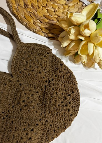 Kahverengi Örgü Bohem Kadın Çanta - Görsel 2