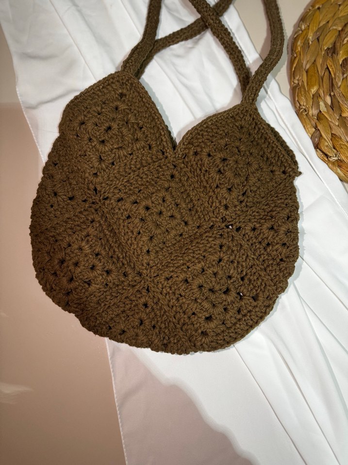 Kahverengi Örgü Bohem Kadın Çanta - Görsel 4