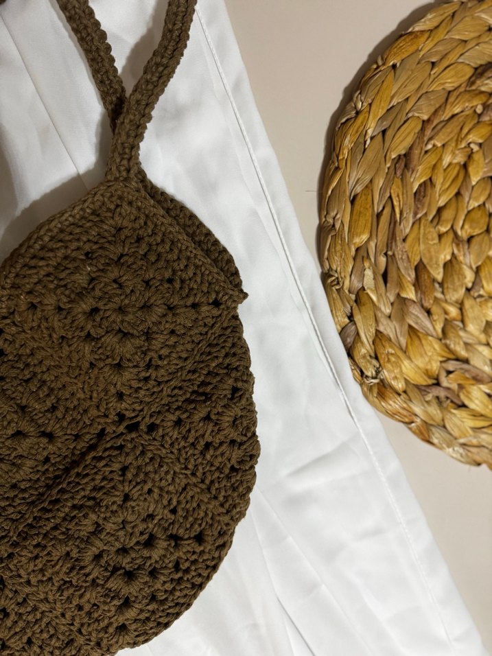 Kahverengi Örgü Bohem Kadın Çanta - Görsel 5