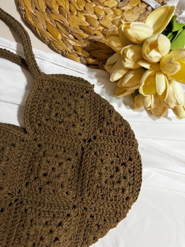 Kahverengi Örgü Bohem Kadın Çanta - Görsel 2
