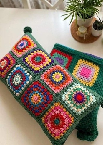 Renkli Bohem Örgü Dekoratif Yastık Kılıfı - Görsel 2