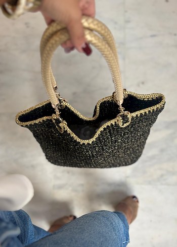 Gold deri ve sim detay askılı çanta  - Görsel 5