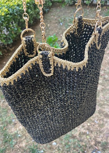 Gold deri ve sim detay askılı çanta  - Görsel 6