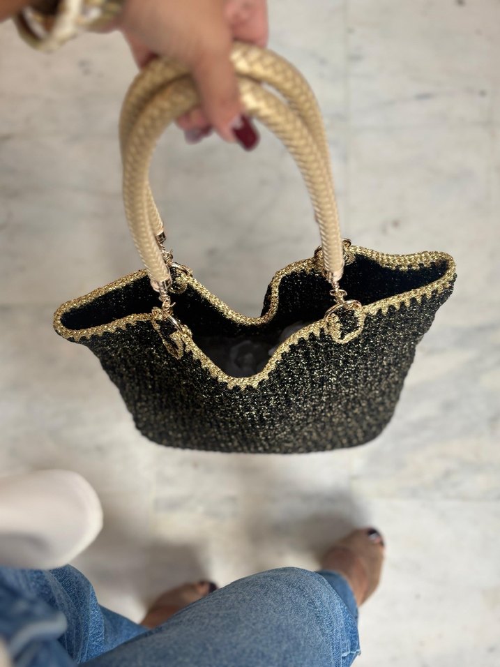 Gold deri ve sim detay askılı çanta  - Görsel 5