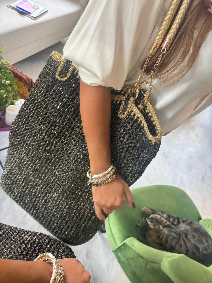 Gold deri ve sim detay askılı çanta  - Görsel 3