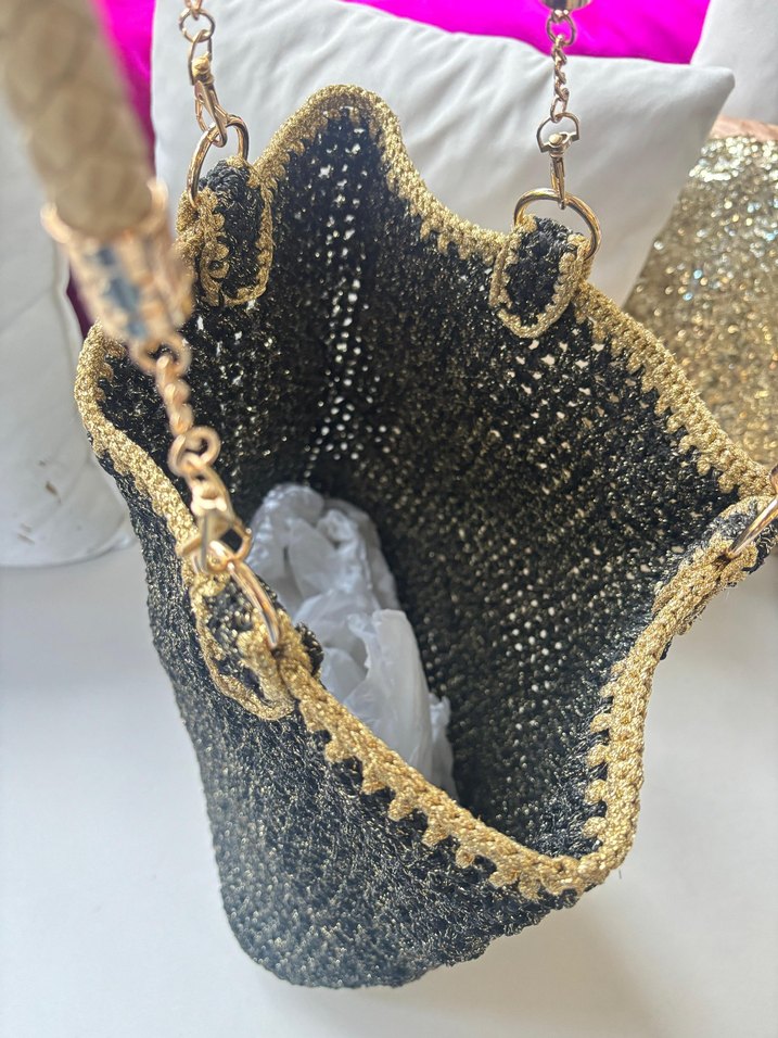 Gold deri ve sim detay askılı çanta  - Görsel 4