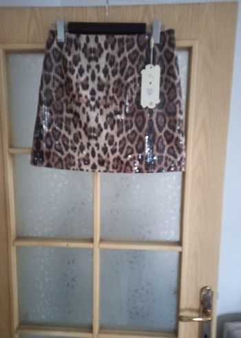 yurt dışı payet detay leopar mini etek - Görsel 8