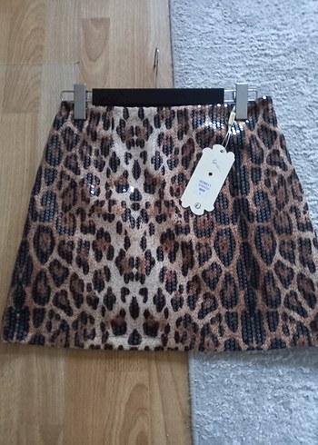yurt dışı payet detay leopar mini etek - Görsel 2