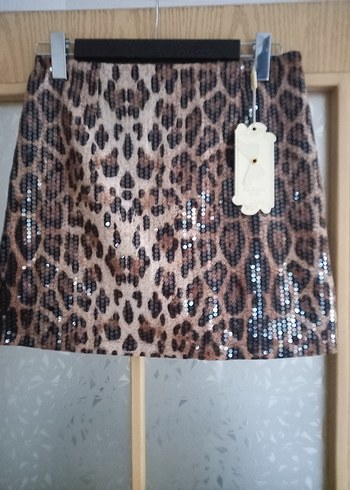 yurt dışı payet detay leopar mini etek - Görsel 6