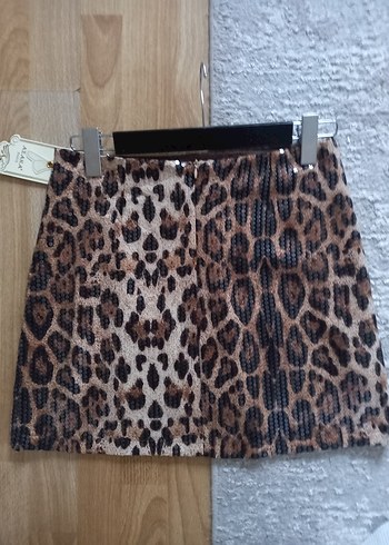 yurt dışı payet detay leopar mini etek - Görsel 7