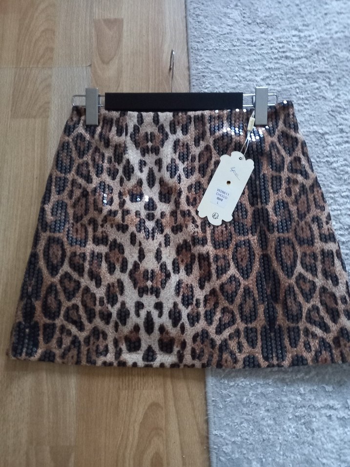 yurt dışı payet detay leopar mini etek - Görsel 2