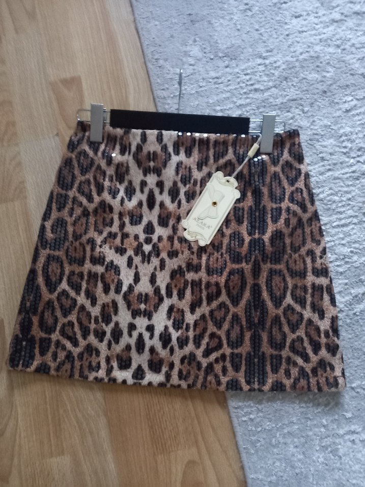 yurt dışı payet detay leopar mini etek - Görsel 4