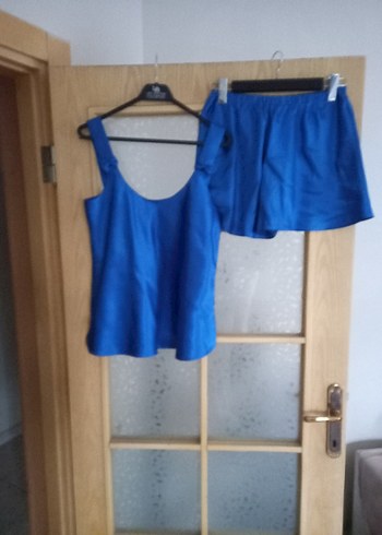 Parlak Mavi Mini Saten Pijama Takımı - Görsel 2