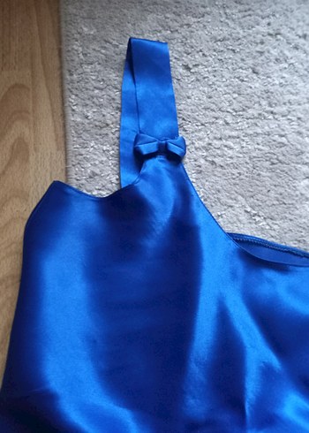 Parlak Mavi Mini Saten Pijama Takımı - Görsel 5