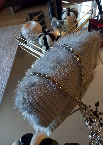 beyaz sakallı ip inci detay gece çantası - Görsel 7