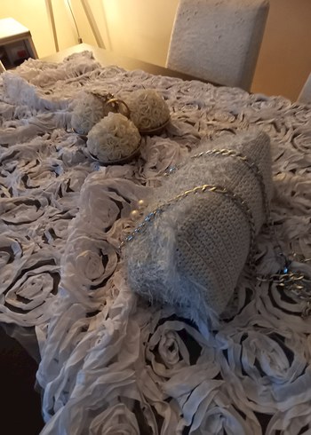 beyaz sakallı ip inci detay gece çantası - Görsel 9