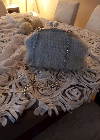 beyaz sakallı ip inci detay gece çantası - Görsel 8