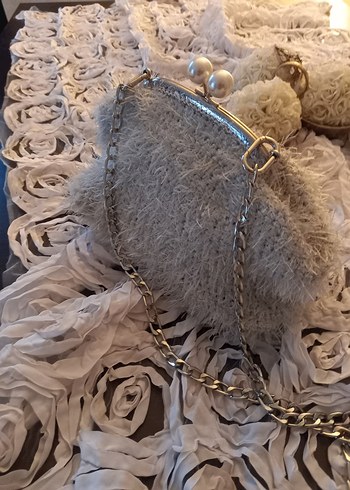 beyaz sakallı ip inci detay gece çantası - Görsel 10