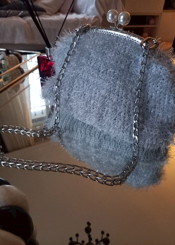 beyaz sakallı ip inci detay gece çantası - Görsel 4