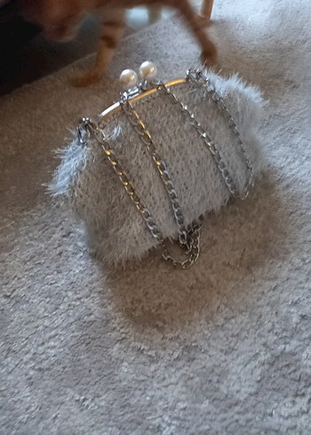 beyaz sakallı ip inci detay gece çantası - Görsel 6