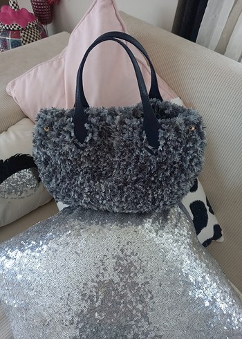 Kürk ip deri sap ve tabanlı el çantası - Görsel 7