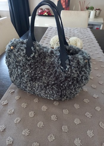 Kürk ip deri sap ve tabanlı el çantası - Görsel 5