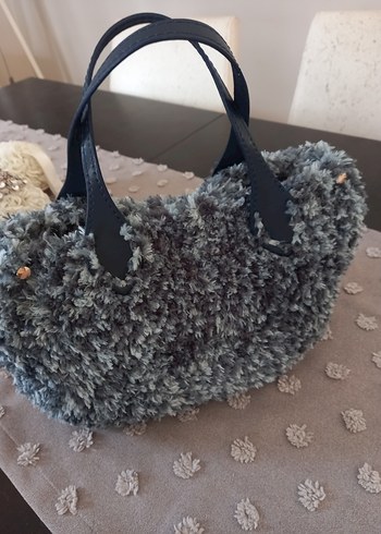 Kürk ip deri sap ve tabanlı el çantası - Görsel 6