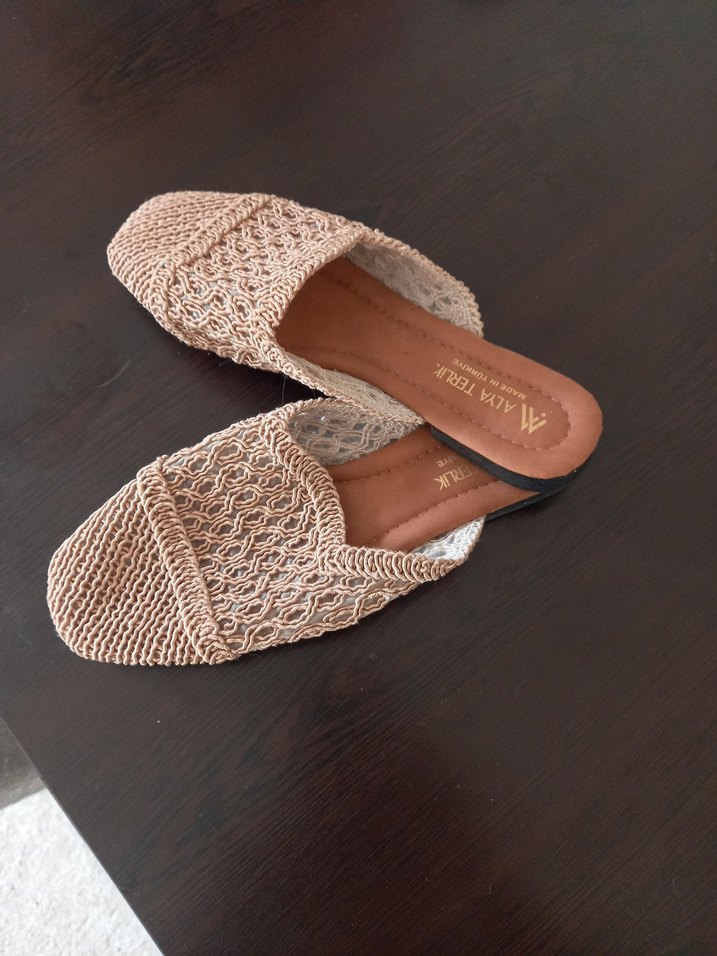 Kadın Bohem Örgü Kahverengi Terlik - Görsel 2