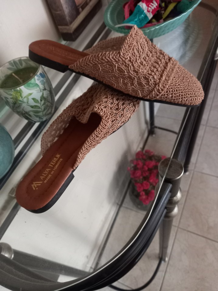 Kadın Bohem Örgü Kahverengi Terlik - Görsel 3