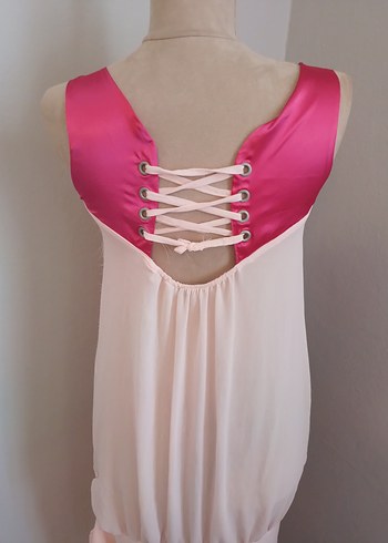 Pembe Desenli sifon y2k elbise - Görsel 3