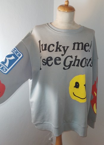 Gri Baskılı Kadın Sweatshirt