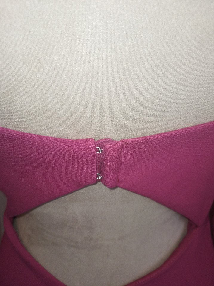 Pembe V Yaka Uzun Kollu Kalem Elbise - Görsel 2