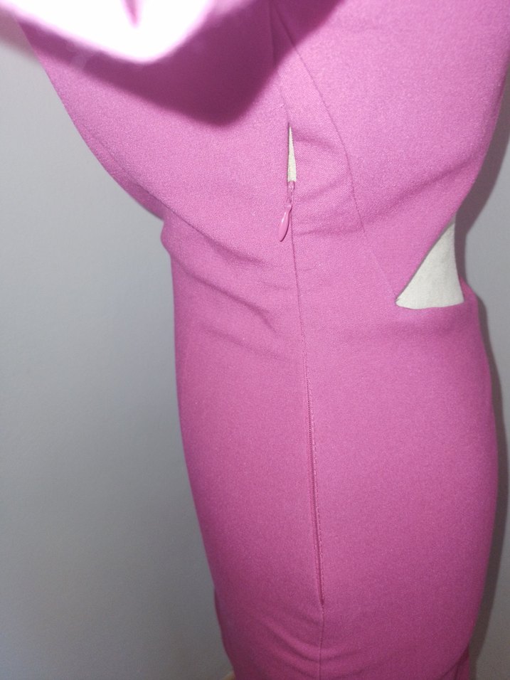 Pembe V Yaka Uzun Kollu Kalem Elbise - Görsel 4